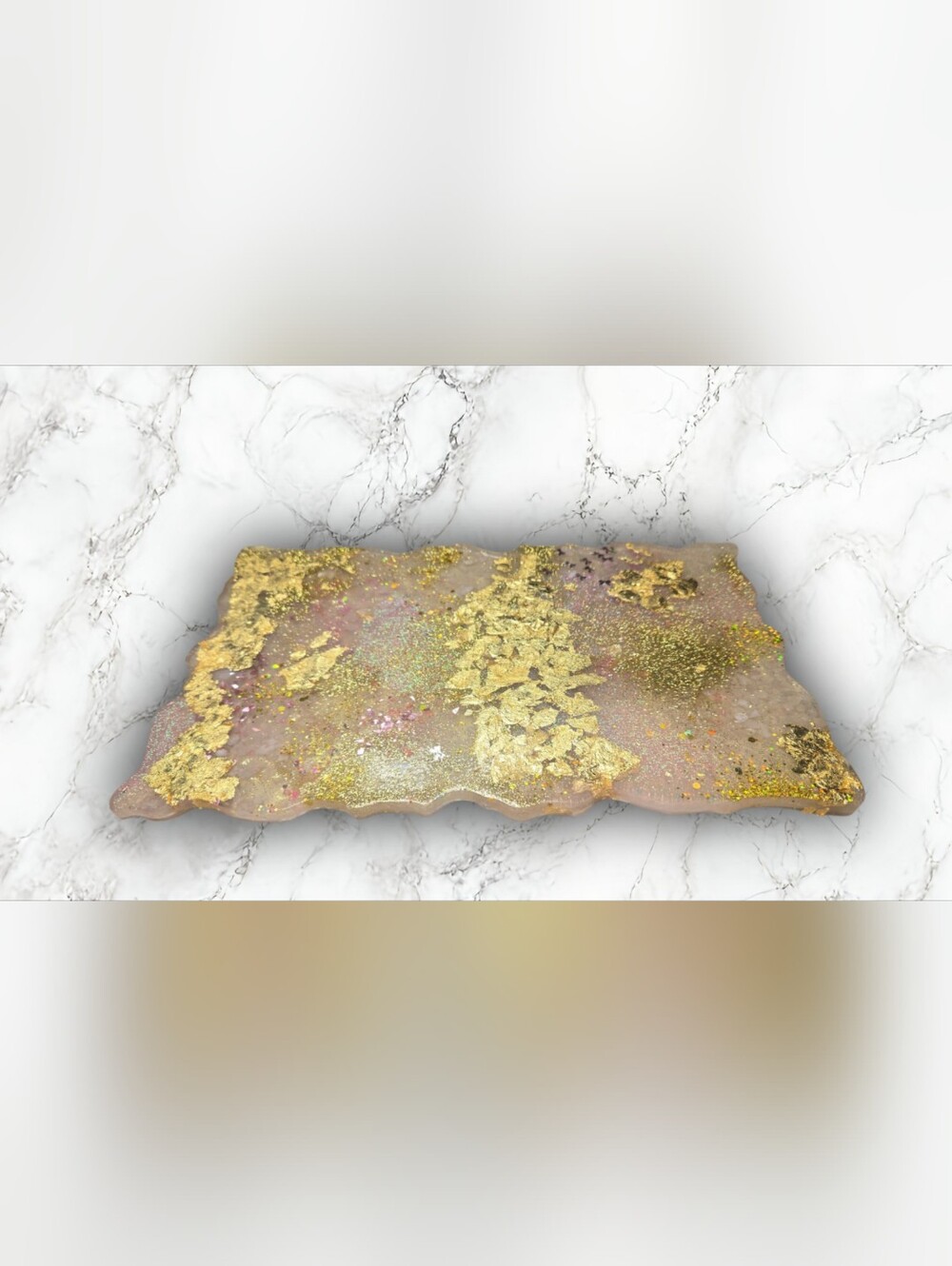Rose Quartz Gold Leaf Pink Decorative Resin Tray